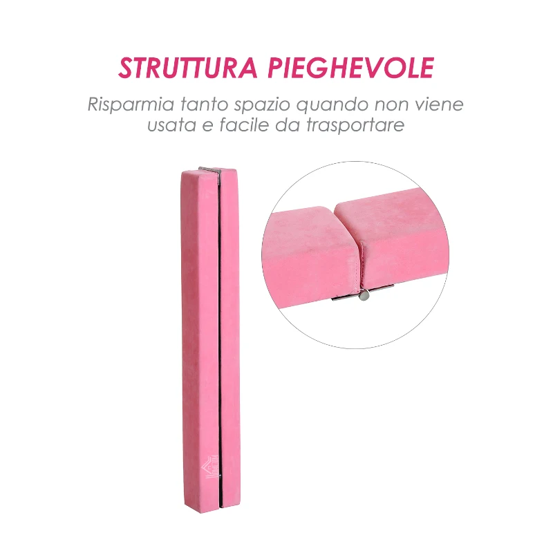 Homcom Trave da Ginnastica per Allenamento Imbottita in Legno, Rosa, 240x10x6.5cm