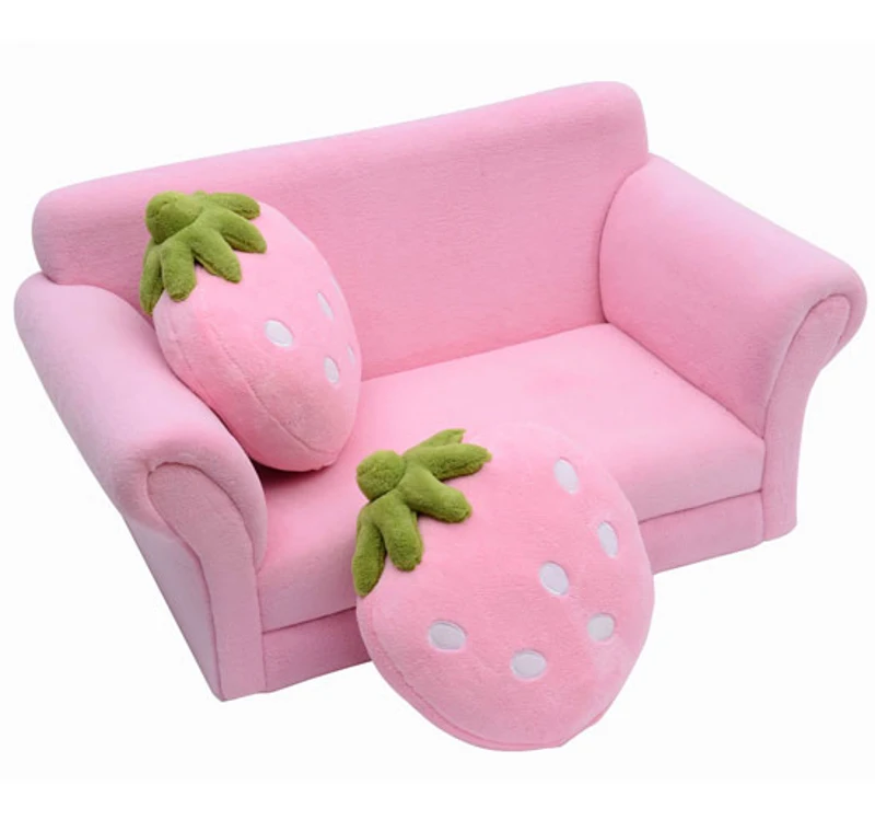 HOMCOM Divanetto per Bambini con 2 Cuscini a Forma di Fragola, Seduta e schienale imbottiti, 90x53x48 cm, Rosa e Verde