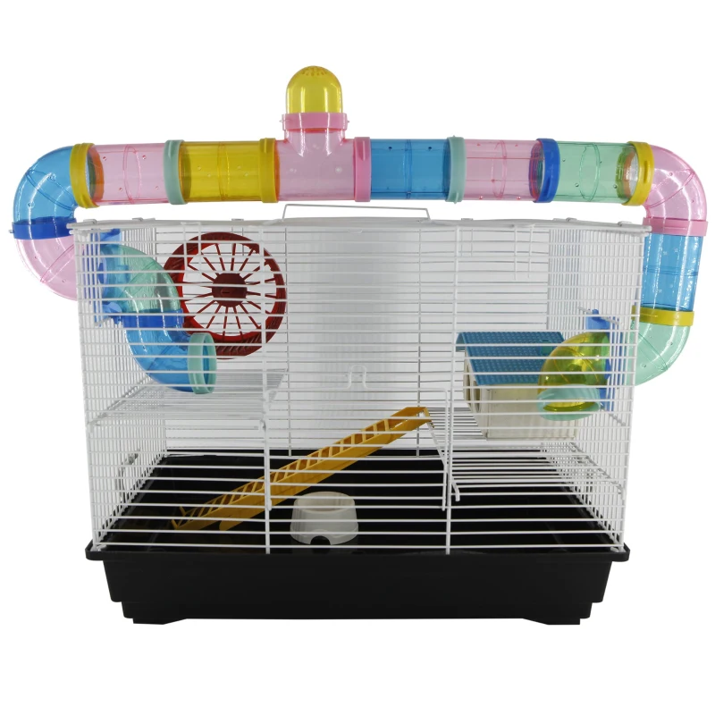 PawHut Gabbia per Criceti a Tre Piani con Tubi e Accessori, in Metallo e Plastica
