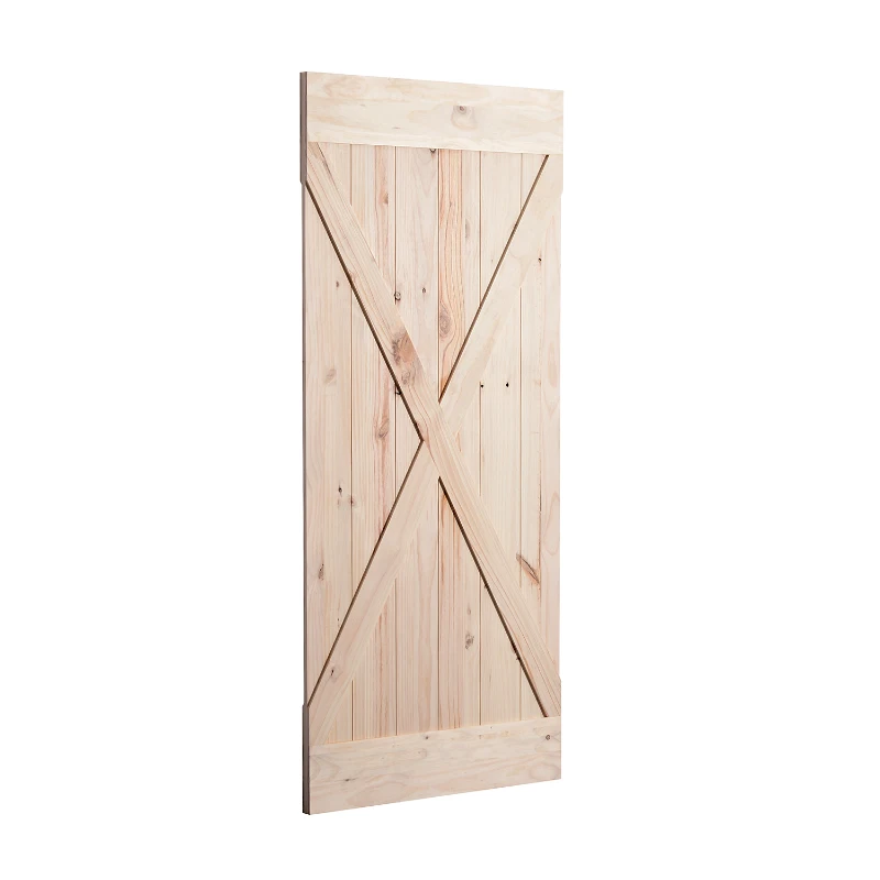 HOMCOM - Porta Scorrevole Barn Door Laccata DIY in Legno di Pino, 213 x 96.5 x 3.5cm, Naturale