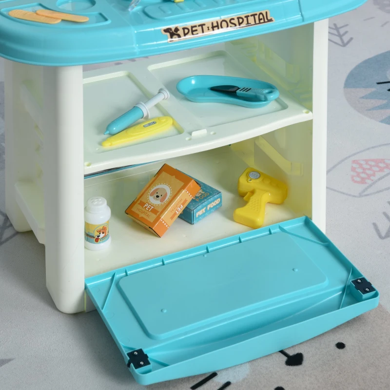 HOMCOM Set Giocattolo Dentista & Veterinario con 43 Accessori Inclusi per Bambini +3 Anni, Azzurro, 50x32x86cm