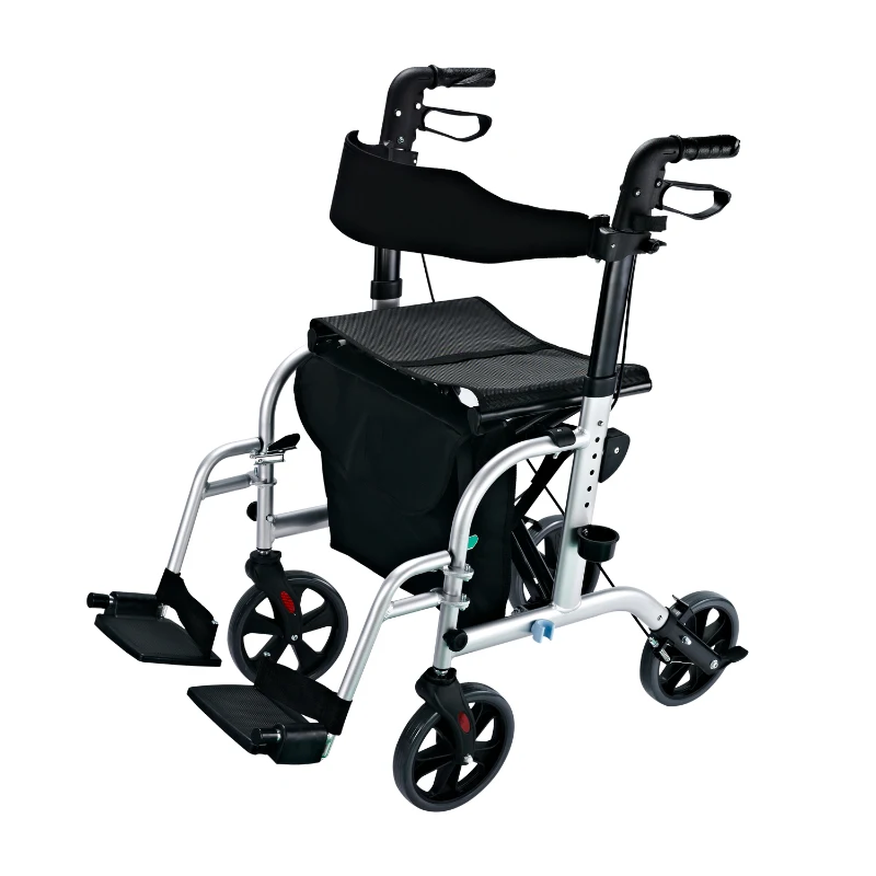 HOMCOM Set 2 in 1 Rollator Sedia a rotelle in alluminio trasporto Sedia gehhilfe regolabile in altezza pieghevole