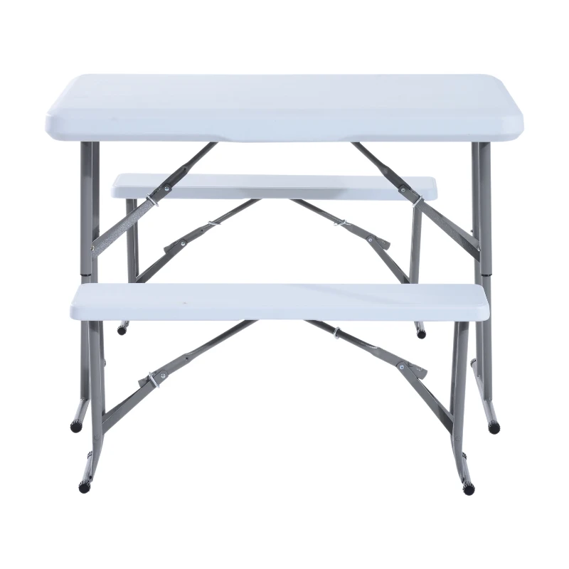 Outsunny-Set Tavolo da Campeggio Giardino Picnic con 2 Panche Pieghevole in Polietilene Bianco