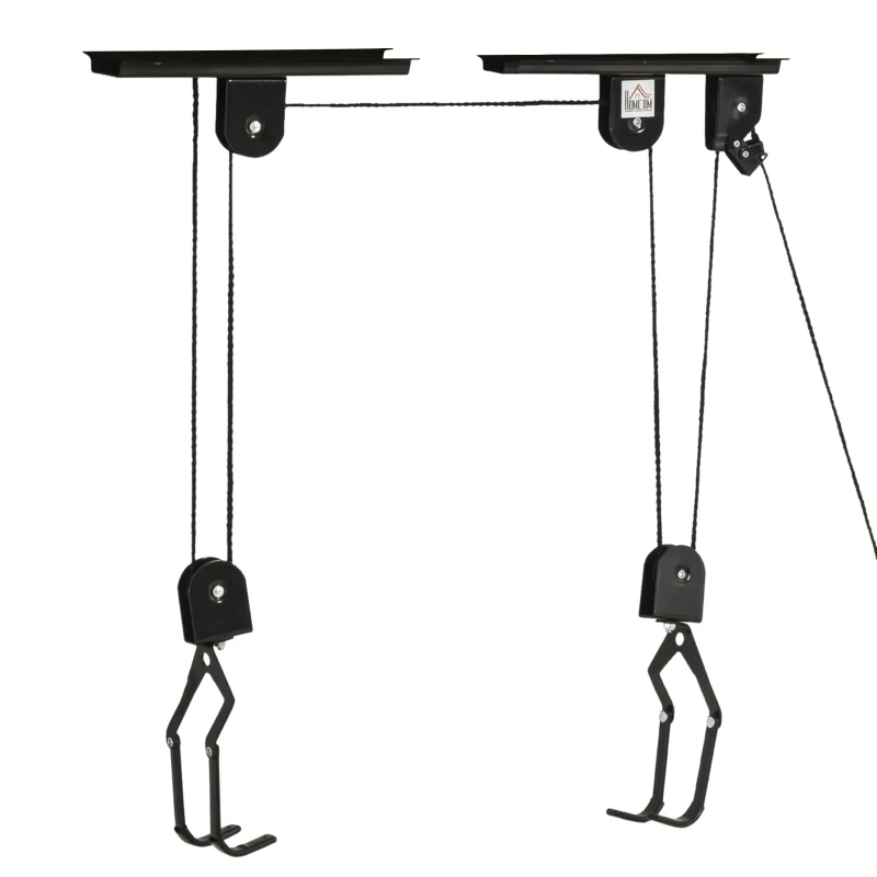 HOMCOM Supporto per Bici a Soffitto, Appendi Bicicletta a Parete con Puleggia e Ganci in Acciaio, Max. 20kg, Nero