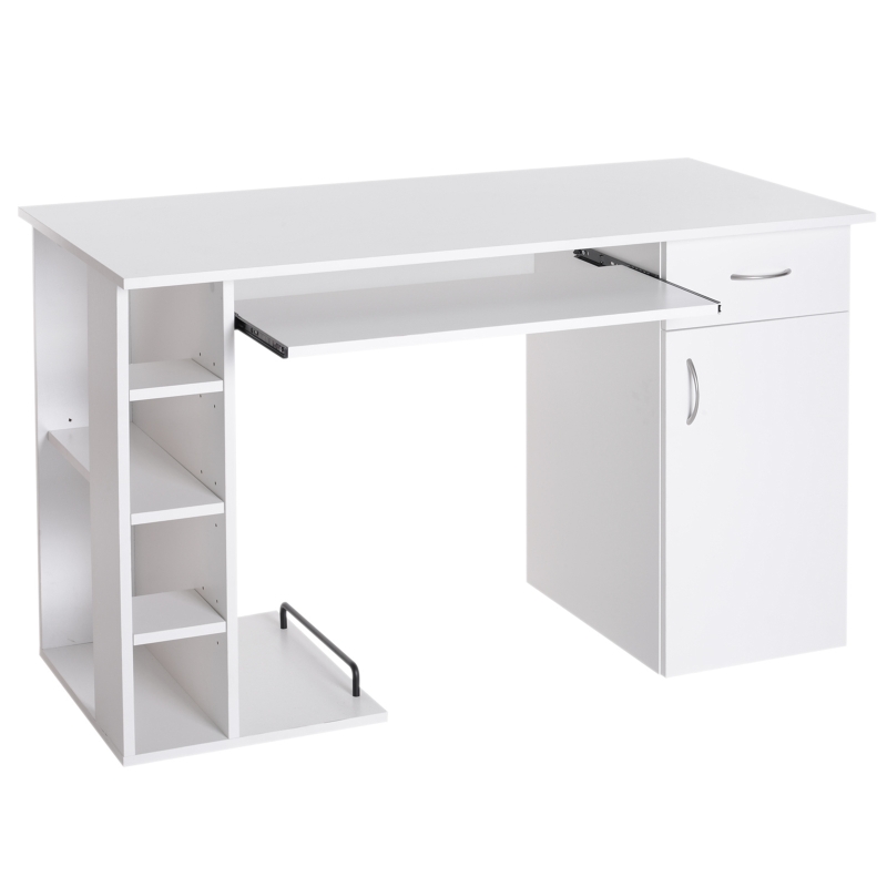 HomCom Scrivania da Ufficio Porta PC con Ripiano Tastiera, Bianco, 74x120x60cm
