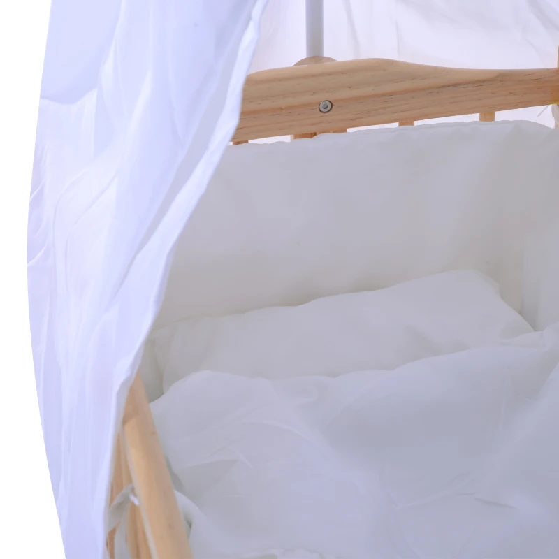 HOMCOM  Culla Lettino a Dondolo per Neonati in Legno Naturale con Zanzariera e Biancheria da Letto