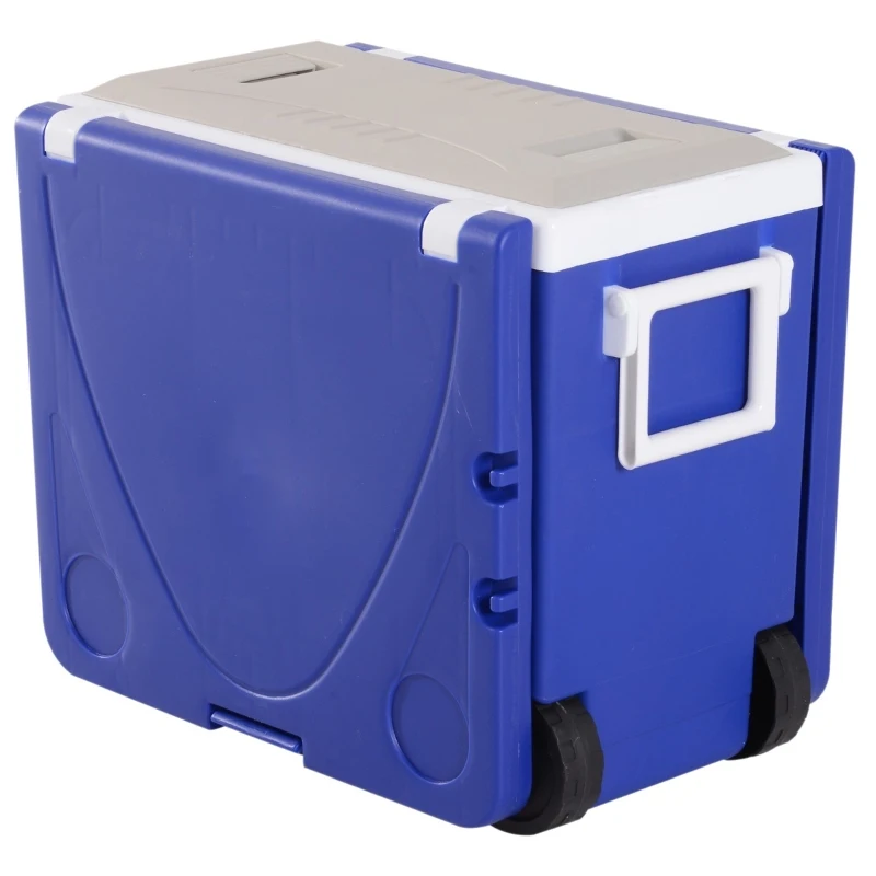 Outsunny Set Pic Nic Frigo 28L Tavolino Pieghevole Sedie con Rotelle Acciaio e PP Blu