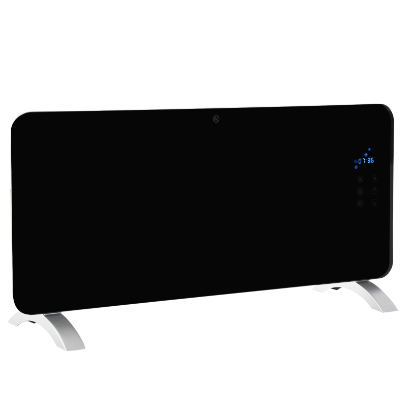 HOMCOM Termoconvettore Elettrico a Parete o a Terra Riscaldatore 1000W/2000W con Telecomando in Acciaio Vetro 92x24x43cm Nero