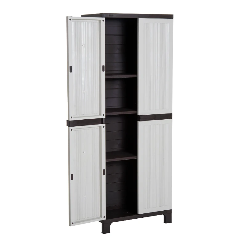 Outsunny Armadio da Esterno Impermeabile con 3 Ripiani Regolabili Balcone Terrazzo Plastica 65 × 37 × 172cm