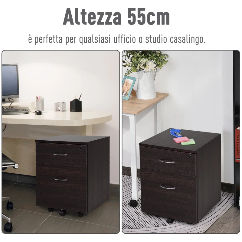 Vinsetto Cassettiera con 2 cassetti per Documenti A4 con Chiusura di Sicurezza Nero