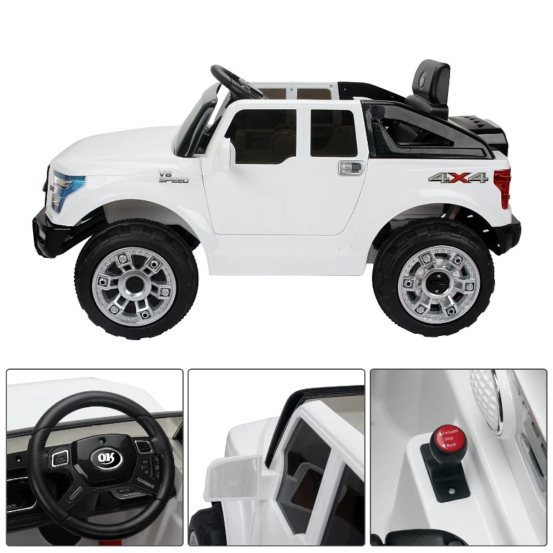 HOMCOM Macchinina Elettrica Modello Jeep per Bambini: 3-8 Anni Cintura di Sicurezza, Luci e Musica Certificati CE, EN71-1-2-3, EMC, EN62115 Bianco