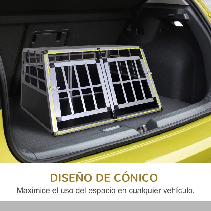 Pawhut Jaula Aluminio para Perros Transportín Aluminio de Perro para Viaje Doble Puerta con Tabique Hermético Extraíble 89,5x68,5x50 cm