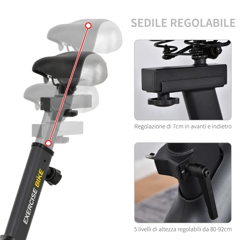 HOMCOM Spin Bike con Altezza regolabile 112-122cm Nera e Gialla, Volano 10kg