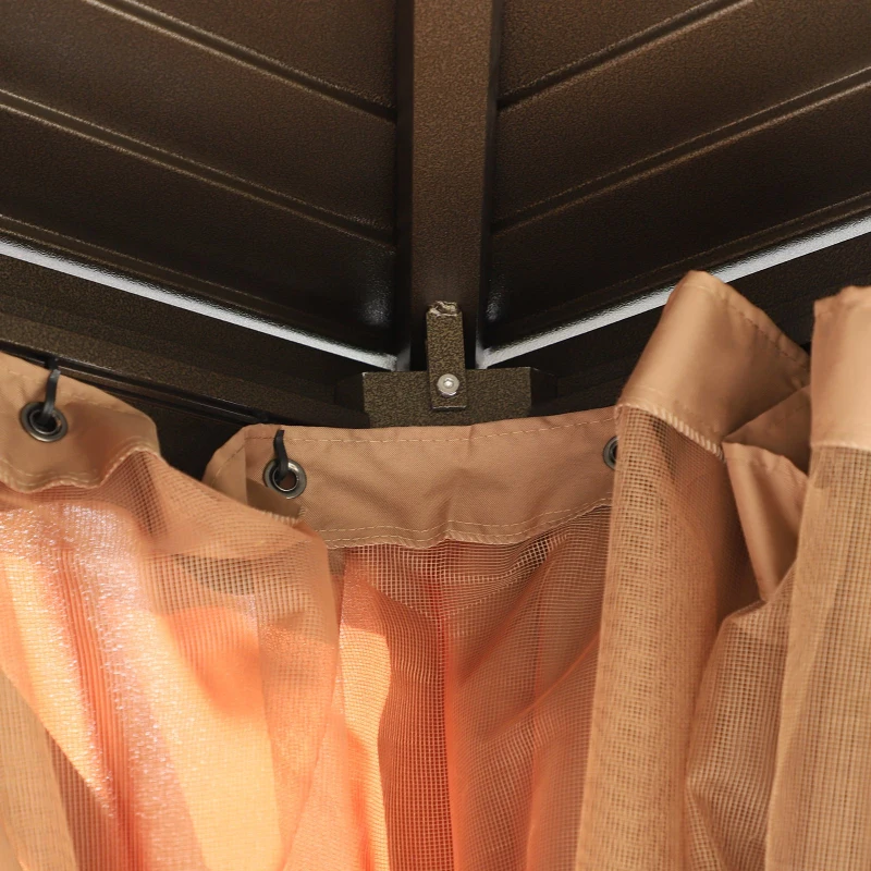 Outsunny Gazebo con Tende Laterali Struttura in Alluminio, Marrone e Nero 3x3m