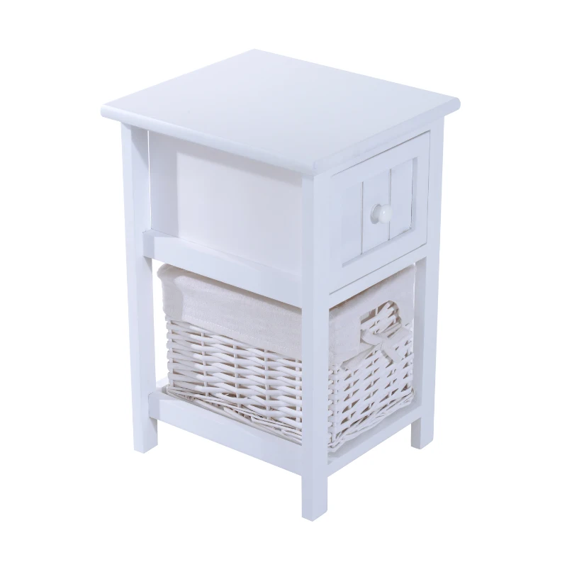 HOMCOM – Cassettiera Mobiletto in Legno MDF e Vimini 28 x 31 x 45cm Bianco