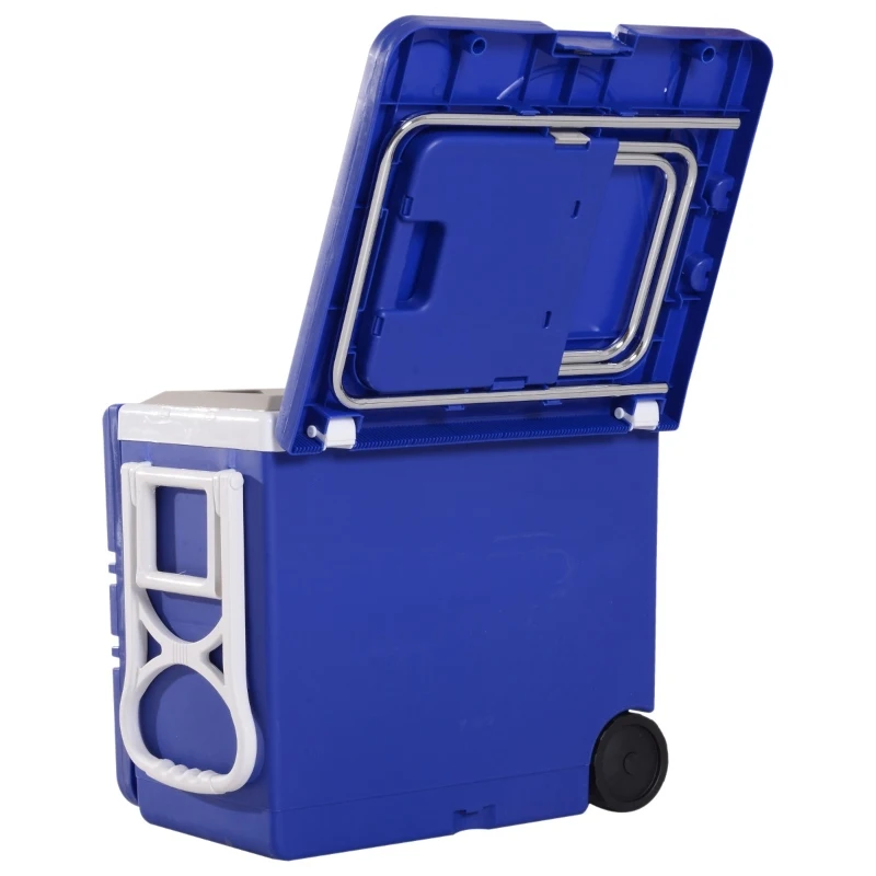 Outsunny Set Pic Nic Frigo 28L Tavolino Pieghevole Sedie con Rotelle Acciaio e PP Blu