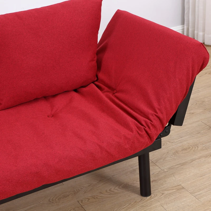 HOMCOM Divano 2 Posti Multifunzionale Funzione Chaise Lounge, Letto 3 in 1 i Tessuto di Lino 166 × 70 × 80cm Rosso