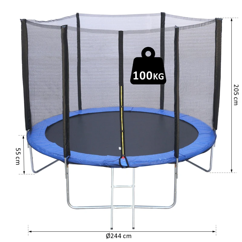 Homcom Trampolino Elastico con Rete Sicurezza e Pali Imbottiti per Adulti e Bambini Φ244 x 205 cm