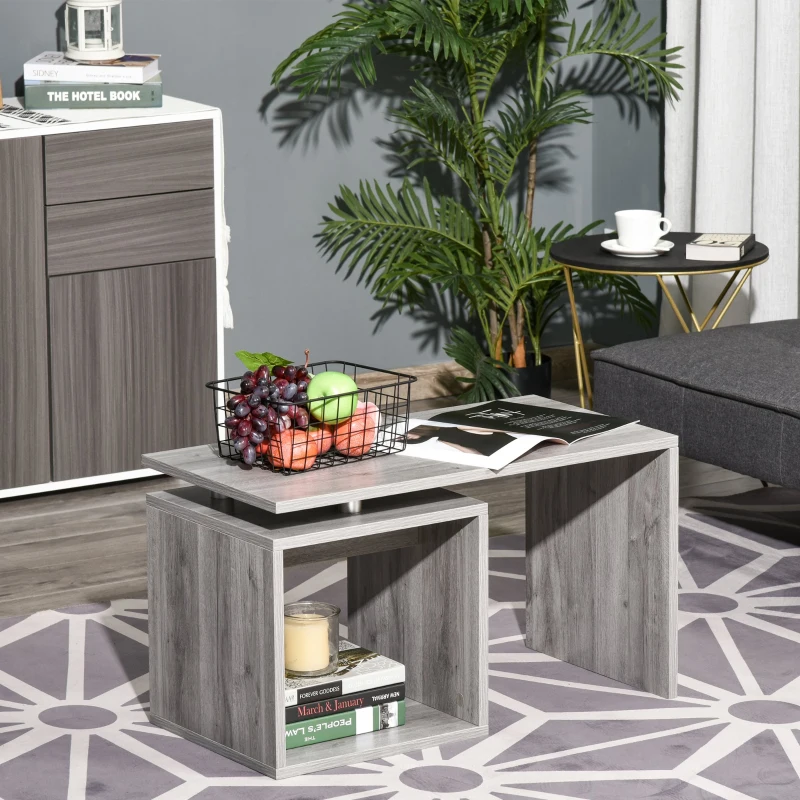 HomCom Moderno Tavolino da Salotto in Legno MDF, Grigio, 77x40x44cm
