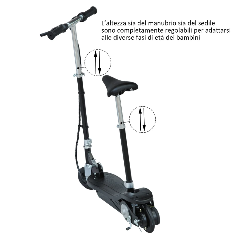 HOMCOM Monopattino Scooter Elettrico per Bambini con Sedile Pieghevole e Velocità Regolabile Max 12KM/H, 81.5 x 37 x 96cm, Nero
