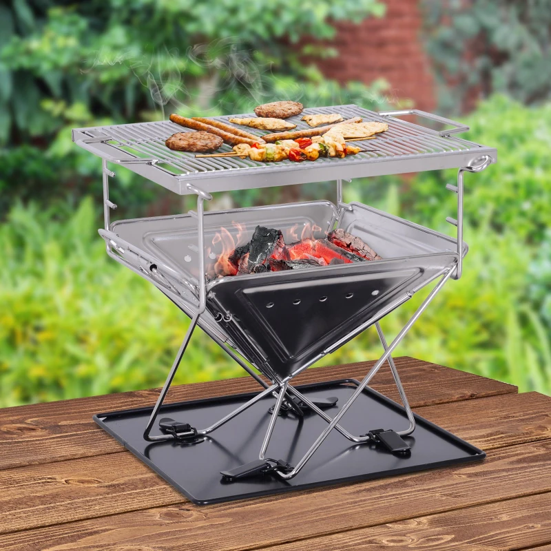 Outsunny Barbecue BBQ Griglia a Carbonella e Legna 6 Persone Acciaio Inossidabile 41 x 34,5 x 36 cm Argento e Nero