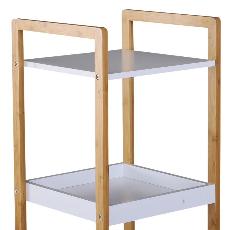 HOMCOM Scaffale Portaoggetti a 5 Ripiani in Bambù per Ingresso, Bagno e Ufficio, 32x30x130 cm, Bianco