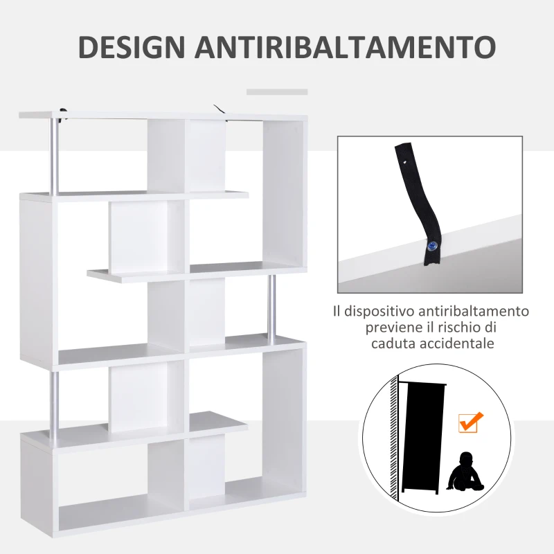 Open Box Homcom Mobile a Scaffali Libreria 5 Livelli in Legno, Bianco, 120x28.6x160cm
