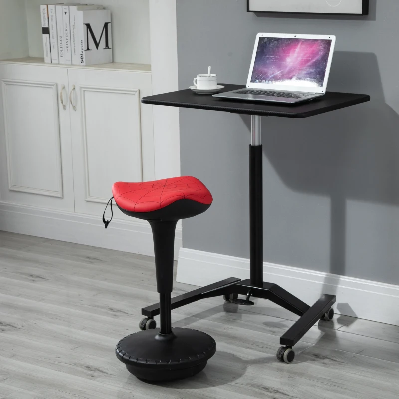 HOMCOM Sgabello Basculante con Seduta a Sella di Cavallo Rossa e Base Oscillante 360°, per Ufficio, 38x38x65.5-83.5cm