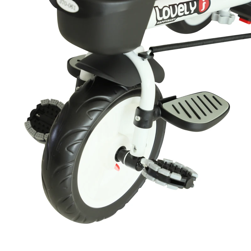 Homcom Triciclo Passeggino per Bambini con Maniglione Tetto Parapioggia Regolabile e Cestino, Rosso