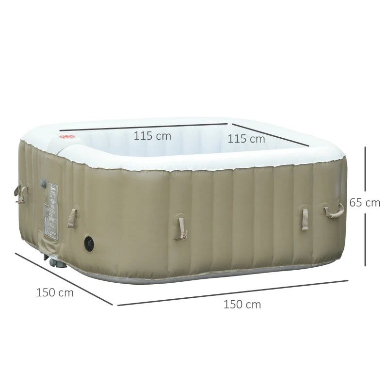 Outsunny Idromassaggio Gonfiabile con Telo 100 Getti e Riscaldamento 42°C per 2-4 Persone, 150x150x65cm Bianco e Marrone