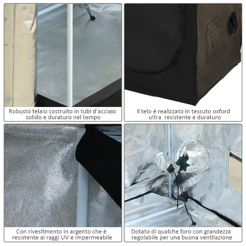 Outsunny GrowBox GrowRoom Tenda per Coltivazione Piante in Oxford 120×120×200cm
