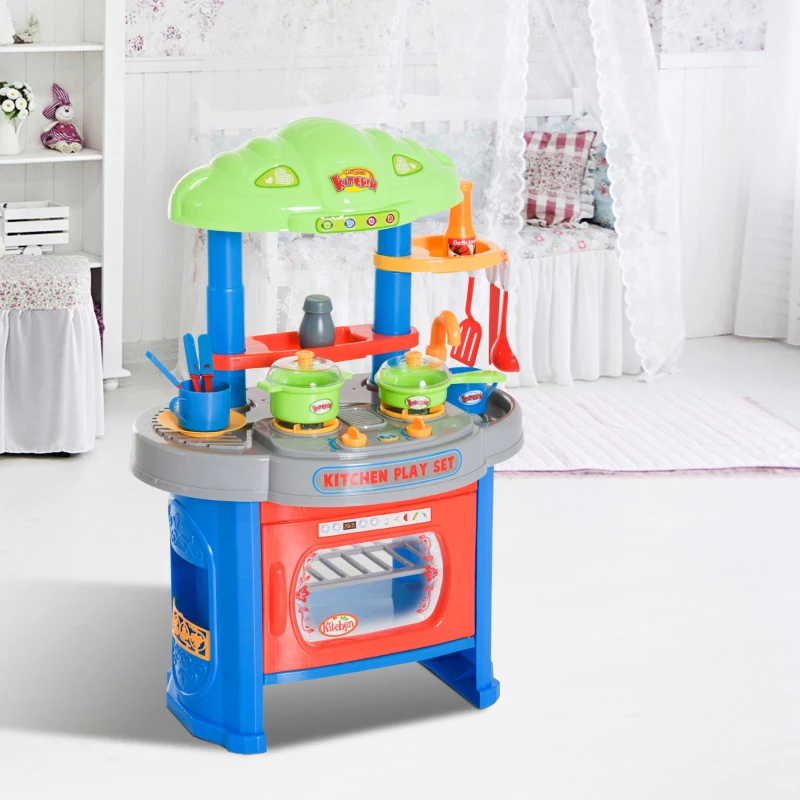HOMCOM Cucina Giocattolo per Bambini Accessori Luci e Suoni Plastica 46 × 30 ×67cm