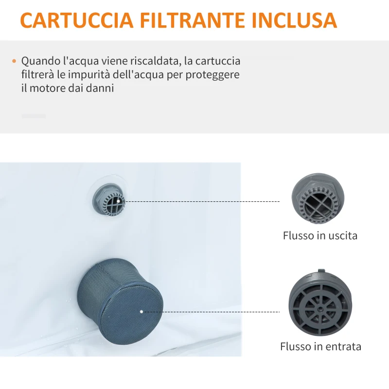 Outsunny Idromassaggio Gonfiabile con Telo 100 Getti e Riscaldamento 42°C per 2-4 Persone, 150x150x65cm Bianco e Marrone