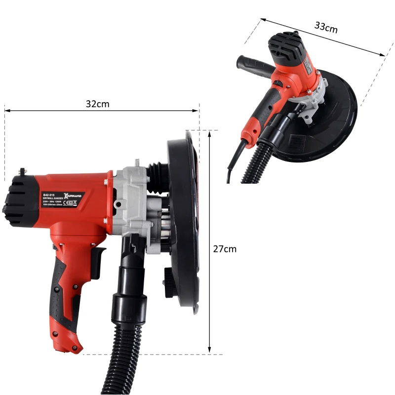 DURHAND Levigatrice Elettrica da Muro con Aspiratore 1200W Velocità Regolabile 32 × 33 × 27cm