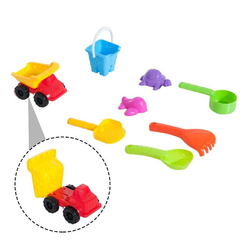 HOMCOM Set Giochi Giocattolo da Spiaggia 11 pezzi Escavatore per Bambini, 49 x 49 x 14cm