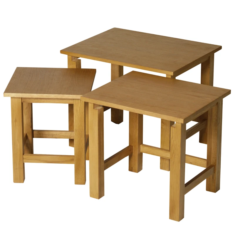 HOMCOM Set 3 Tavolini con Diverse Misure Impilabili Tavolini da Caffè, Tavolini d'Appoggio per Soggiorno, Giardino, Balcone Legno di Quercia di Elevata Qualità