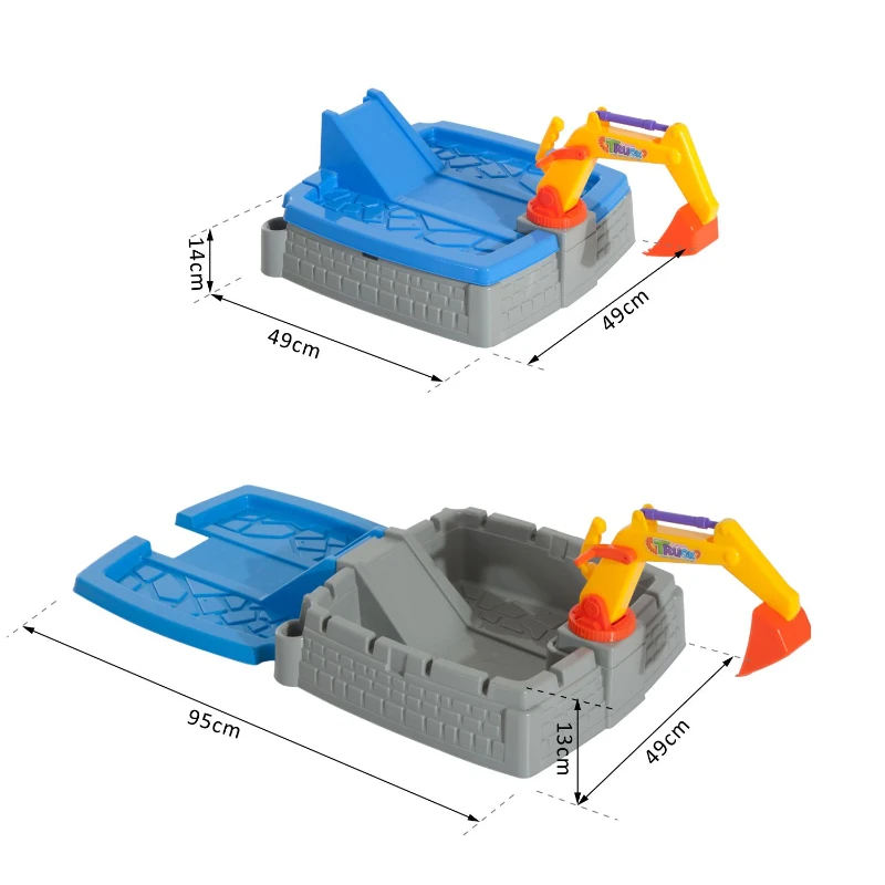 HOMCOM Set Giochi Giocattolo da Spiaggia 11 pezzi Escavatore per Bambini, 49 x 49 x 14cm
