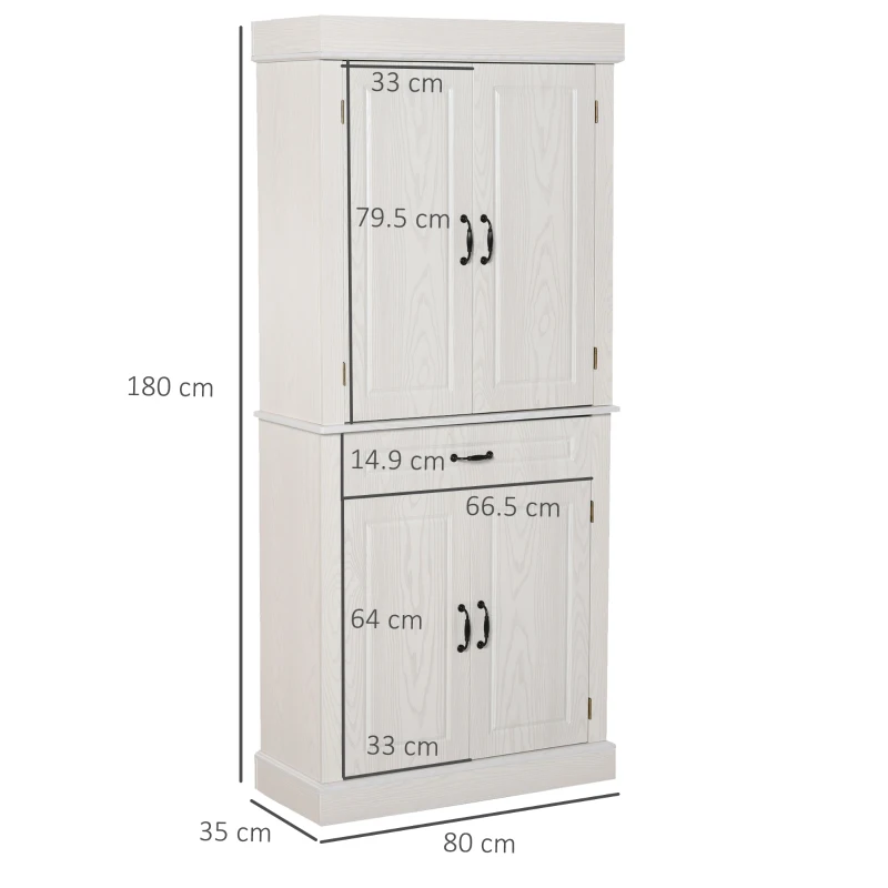 HOMCOM Credenza Cucina con 2 Armadietti e Cassetto, Mobile Dispensa Stile Coloniale in Legno, 80x35x180cm Avorio