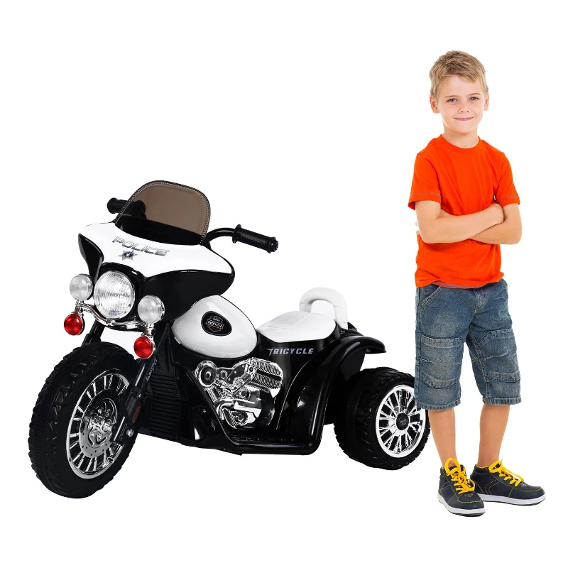 HOMCOM Mini Moto Triciclo Elettrico per Bambini con Luci e Musica, Velocità 2.5KM/h in PP Nero, 80 x 43 x 54.5cm