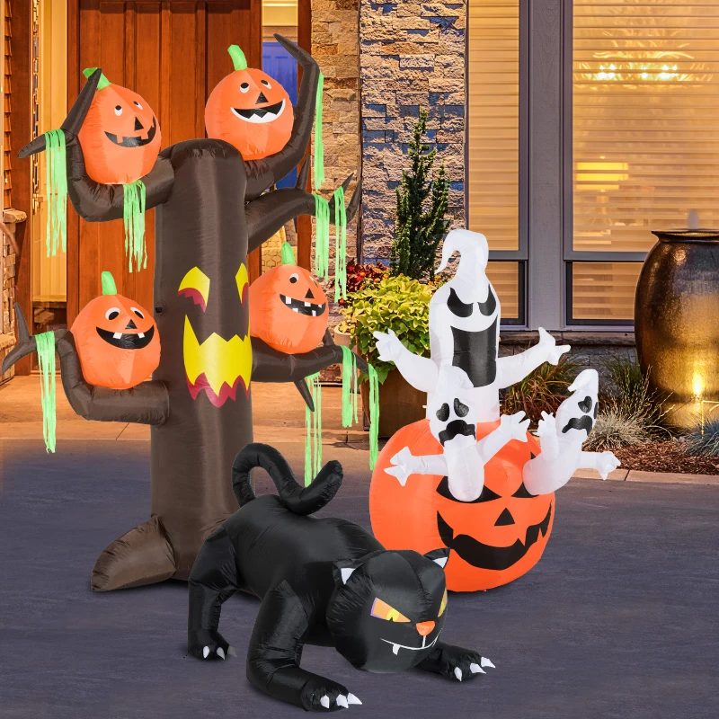 Homcom Gonfiabile per Halloween a Forma di Albero Infestato con Fantasmi e Zucche con Luci a Led 240cm