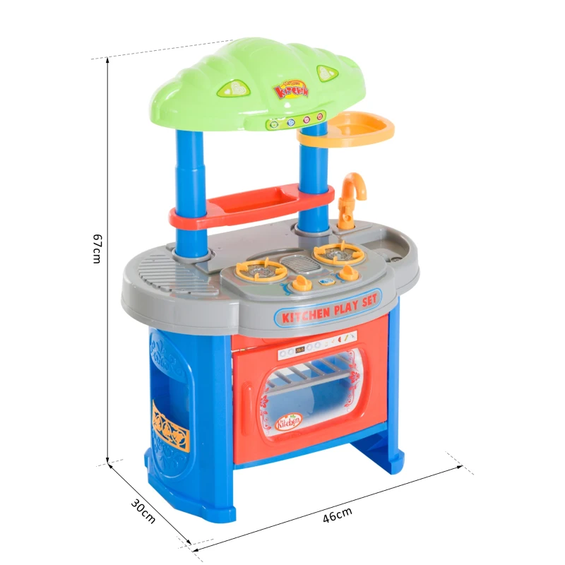 HOMCOM Cucina Giocattolo per Bambini Accessori Luci e Suoni Plastica 46 × 30 ×67cm