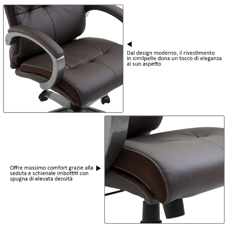 HOMCOM Poltrona Sedia Direzionale da Ufficio Regolabile e Girevole in Similpelle 62 × 78 × 103.5-111cm Marrone