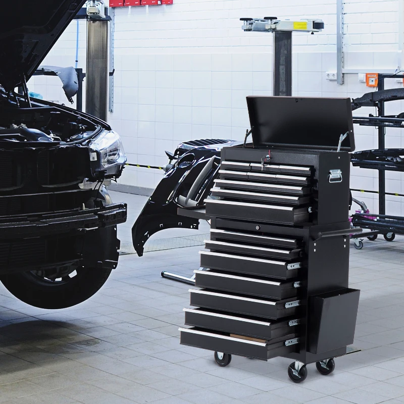 HOMCOM Carrello da Officina Professionale Porta Attrezzi con Cassettiera 61.5 x 33 x 113cm Nero