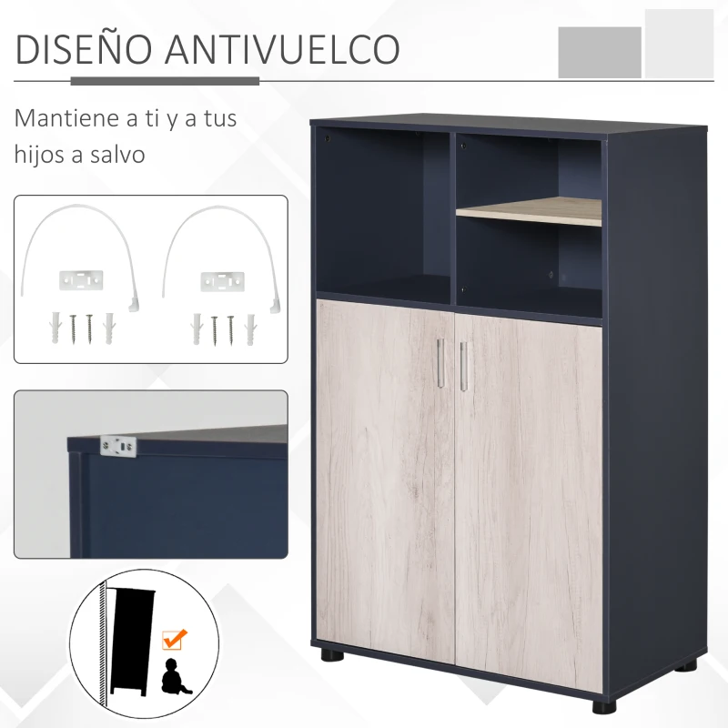 HOMCOM Aparador Estantería Librería de Almacenaje con 3 Compartimentos y Armario de 2 Puertas para Libros Plantas CDs Salón Oficina Dormitorio 80x40x120 cm Azul y Madera