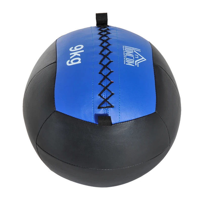 HOMCOM Palla Medica cross-training Fitness Wall Ball 9kg in Ecopelle Ф35cm Nero-Blu