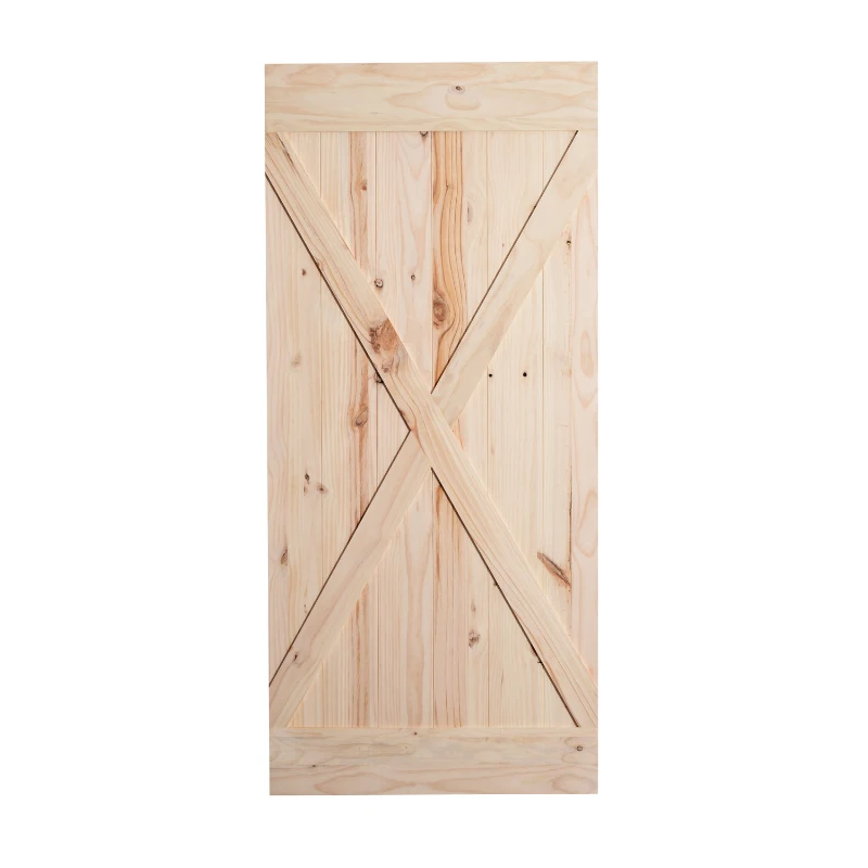 HOMCOM - Porta Scorrevole Barn Door Laccata DIY in Legno di Pino, 213 x 96.5 x 3.5cm, Naturale