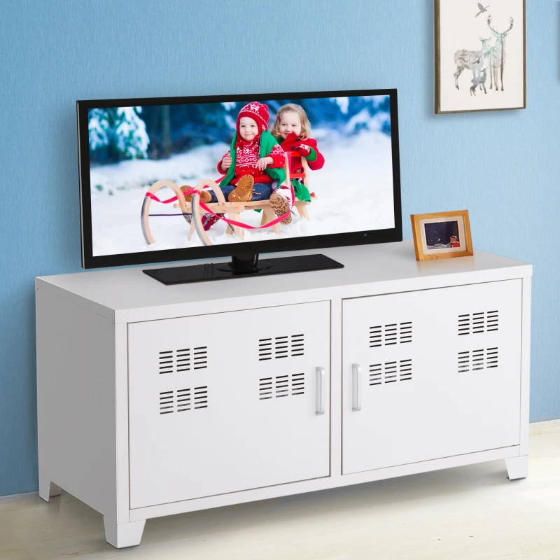 HOMCOM Mobile Porta TV Moderno da Soggiorno Salotto Camera in Metallo con 2 Ante Bianco 100.5x40.5x48.5cm