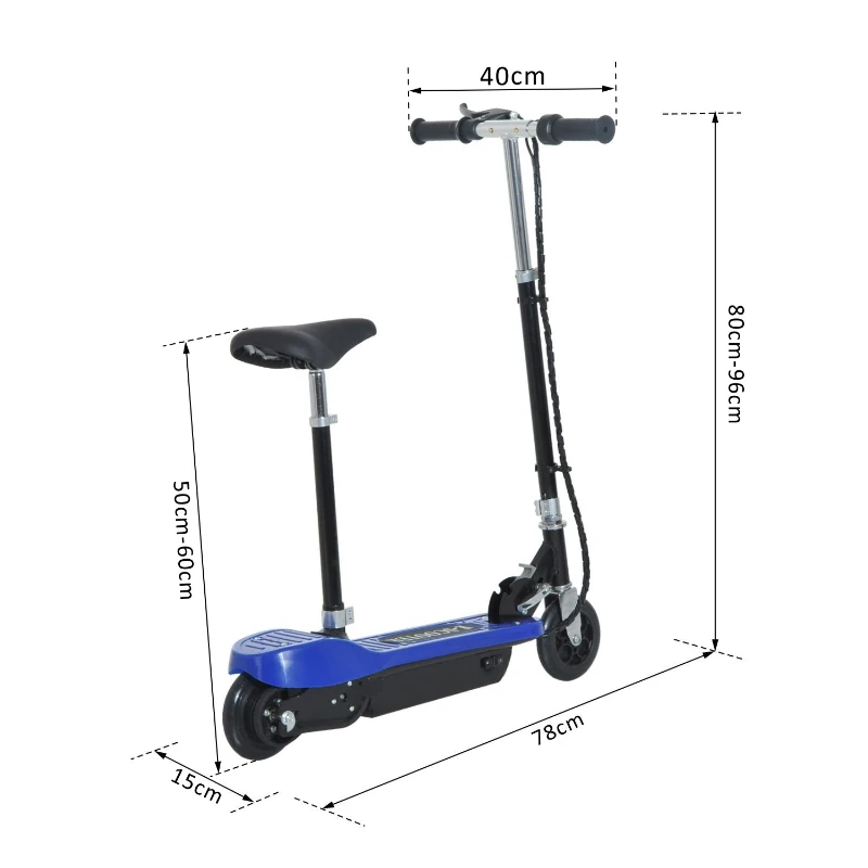 HomCom Monopattino Elettrico con Sella per Bambini Pieghevole 120W, Blu