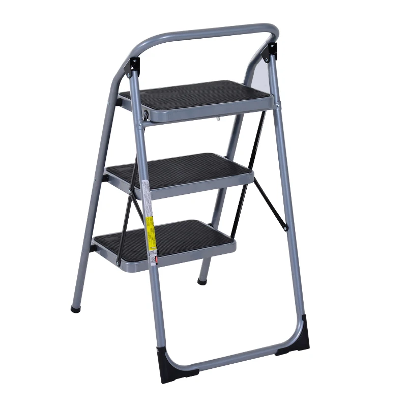 HOMCOM Scaletta Sgabello Pieghevole 3 Gradini Portata Max 150kg Ferro 92 × 48 × 62cm