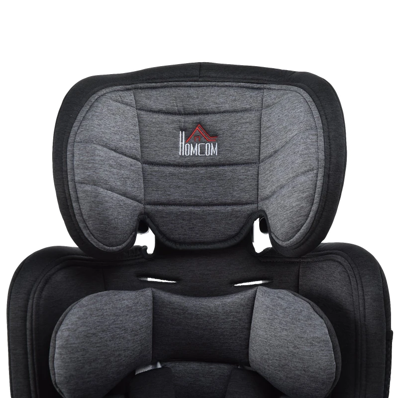 HOMCOM Seggiolino Auto 0-36kg, Bambini Gruppo 1,2,3 Età 3-12 Anni, con Cintura di Sicurezza, Nero e Grigio 43 x 41 x 70-79cm